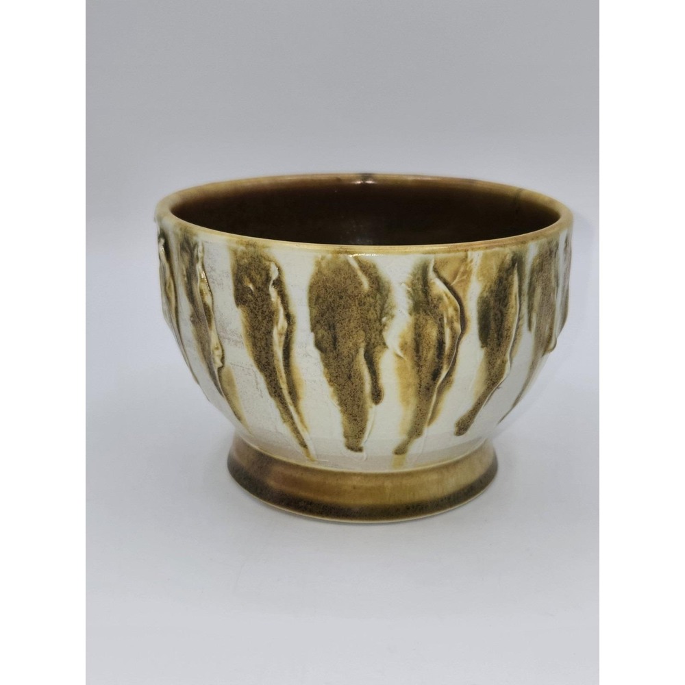Studio Pottery Bowl Brown Drip Glaze Stoneware Pedestal Foot Mid Century Style - Picture 3 of 8